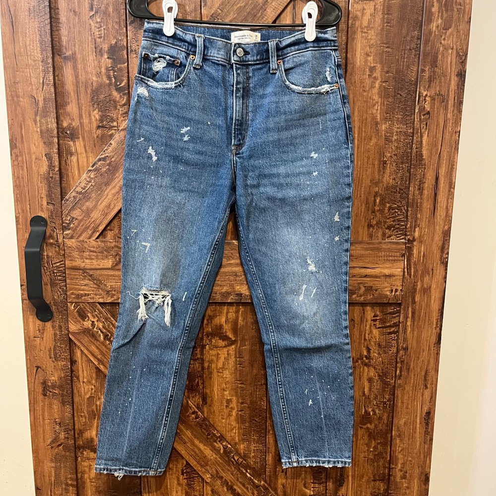 Abercrombie &‎ Fitch High Rise Mom Jeans Size 28 Distressed Denim